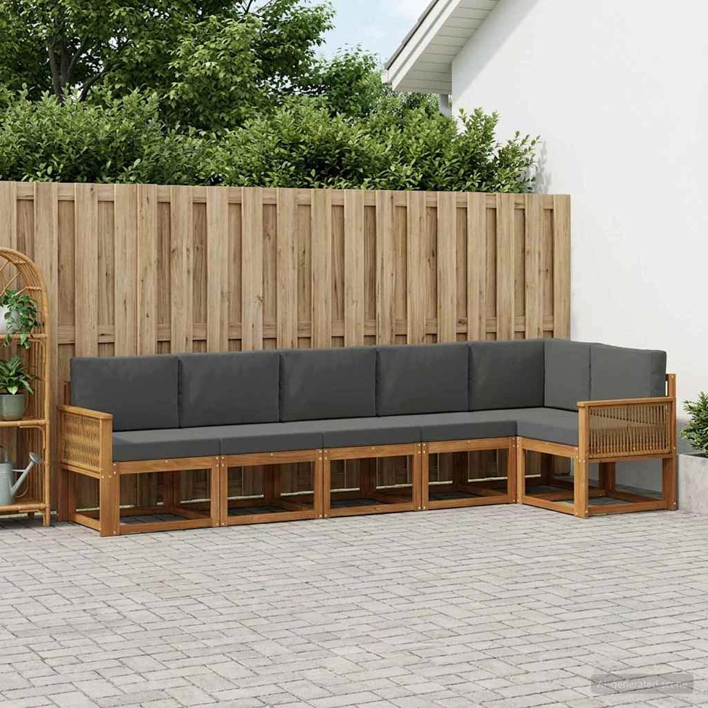 Set di divani da esterno 6 pz Naturale e Antracite Poliestere 3385258