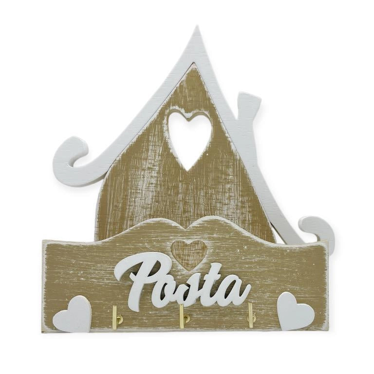 Portaposta Portachiavi da Parete in Legno con Cuori Fango
