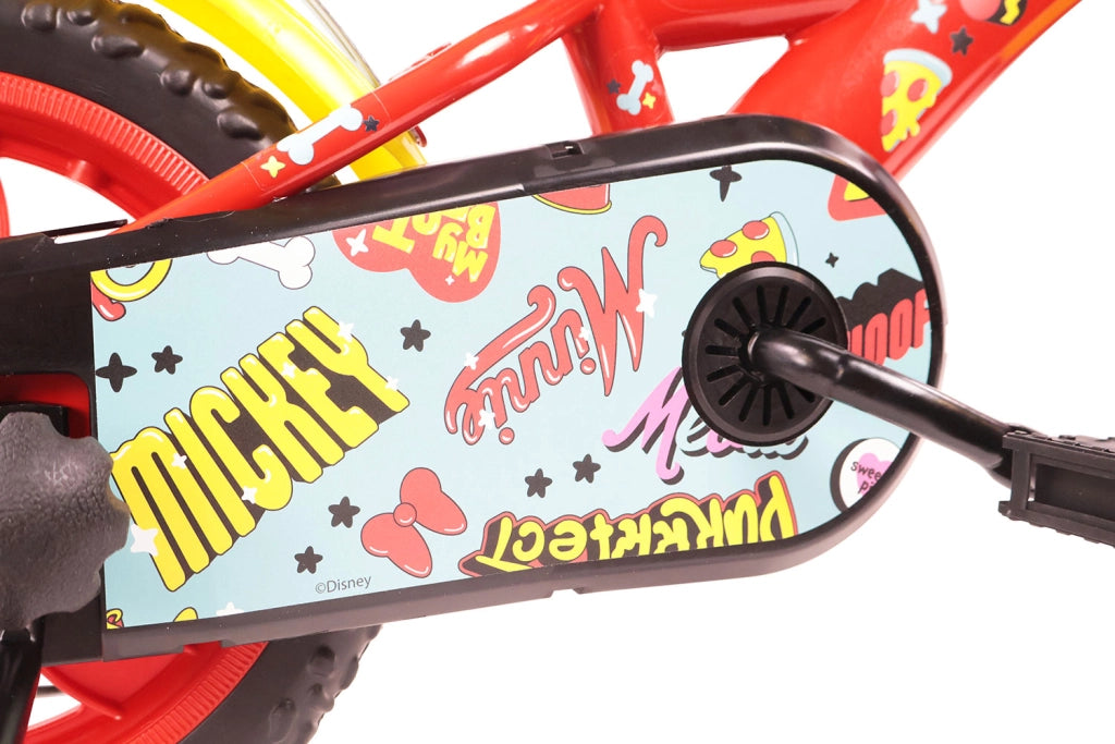 Bicicletta per Bambini 12" Disney Mickey Mouse Freno Caliper e Stabilizzatori in Acciaio Hi-Ten Rosso