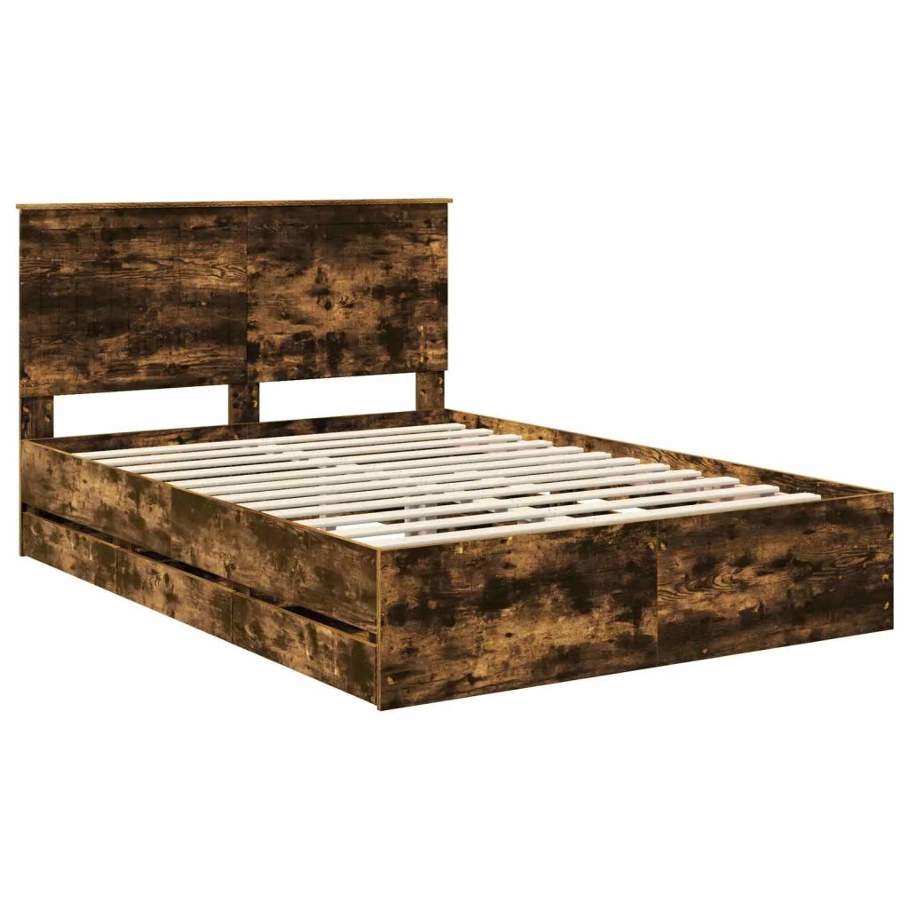 Letto matrimoniale | Letto per adulti | Struttura del letto con cassetto Rovere fum¨¦ 135 x 190 cm
