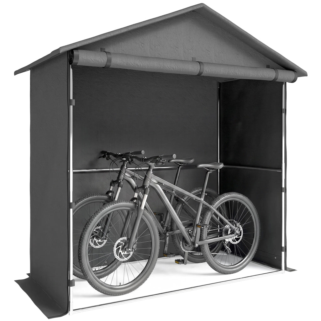 Capanno da Giardino 1.1x2 m con Porta Avvolgibile, Tenda Garage per Bici e Moto, Grigio Scuro