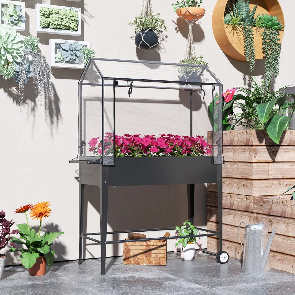 Fioriera rialzata su ruote con telo PVC ¨C Xylo ¨C Nero 100x45x152 cm foro drenaggio