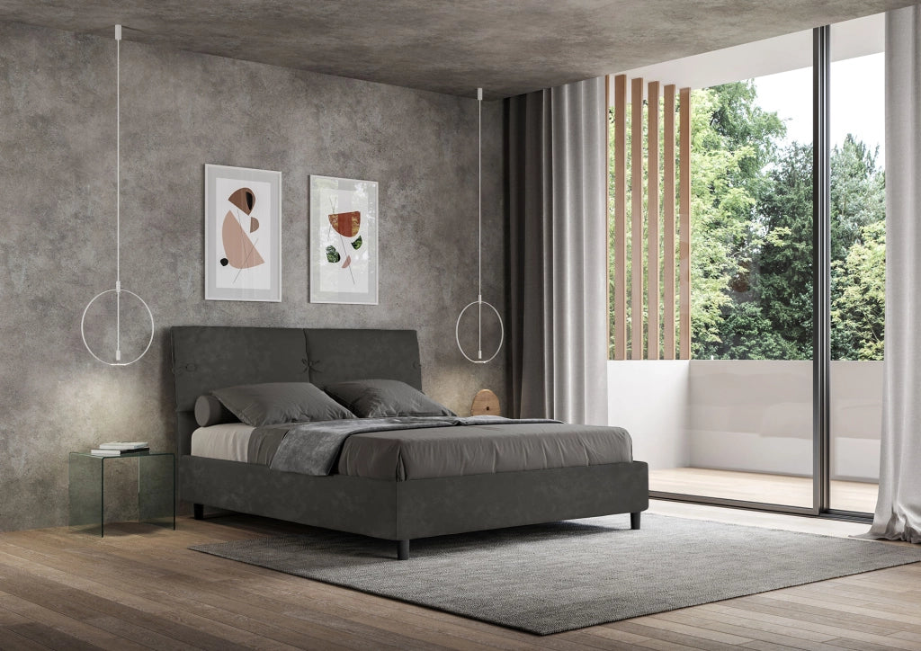 BS COM Letto matrimoniale senza rete imbottito 160x200 microfibra grigio