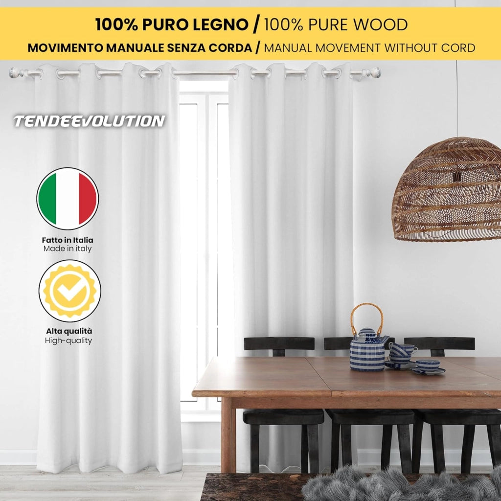 Bastone Tenda in Legno di Alta Qualità, diametro 35 mm a strappo colore bronzo antico terminale old lunghezza 200 CM