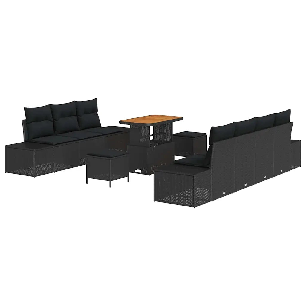 Set Divano da Giardino con cuscino 10 pcs Nero Poly Rattan