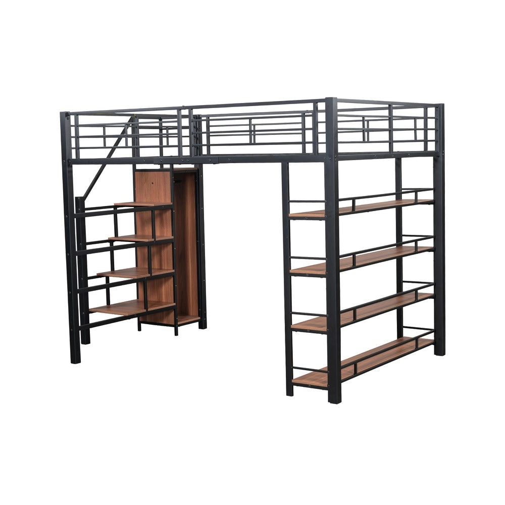 Letto a Soppalco Singolo con Armadio e Contenitore ¨C MINIMAL ¨C Nero 140x200