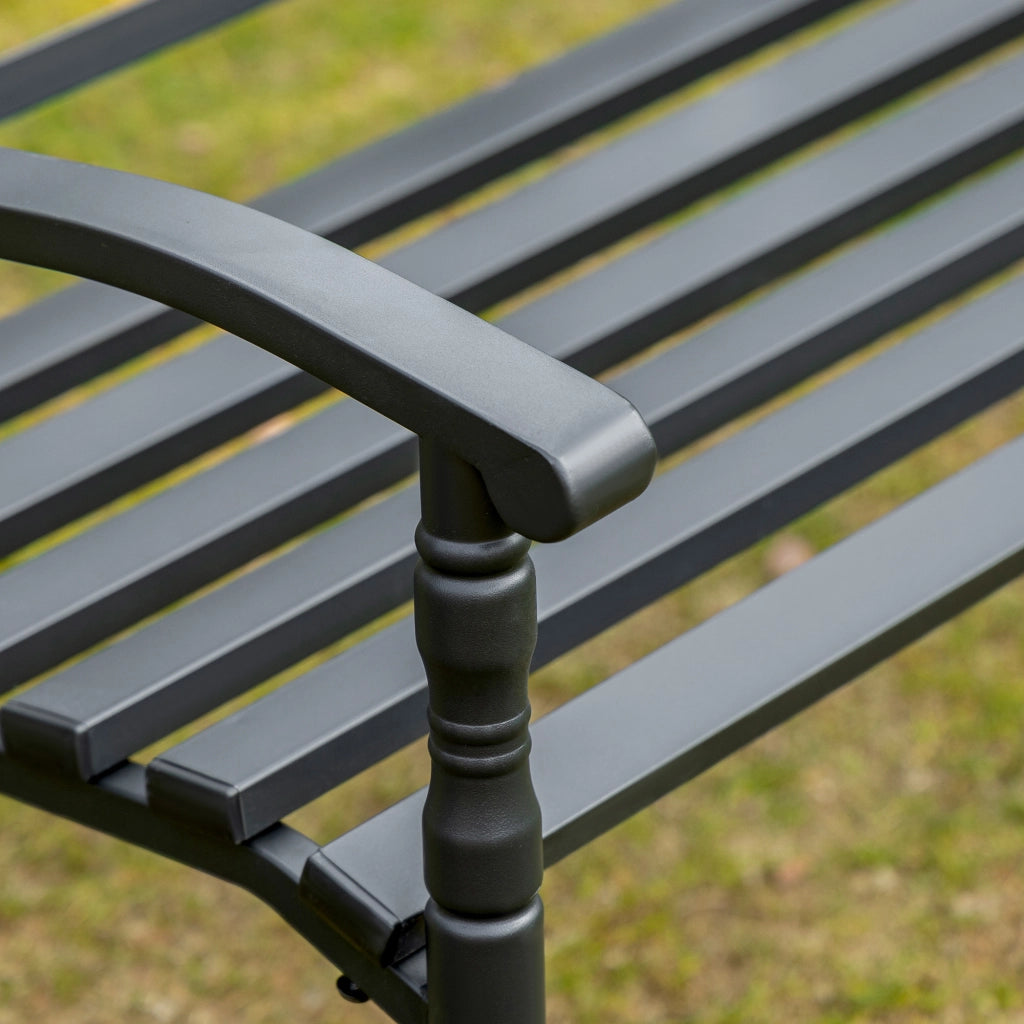 Panchina da Giardino 2 Posti ¨C Xylo ¨C Acciaio Nero con Braccioli 128x62,5x81,5 cm