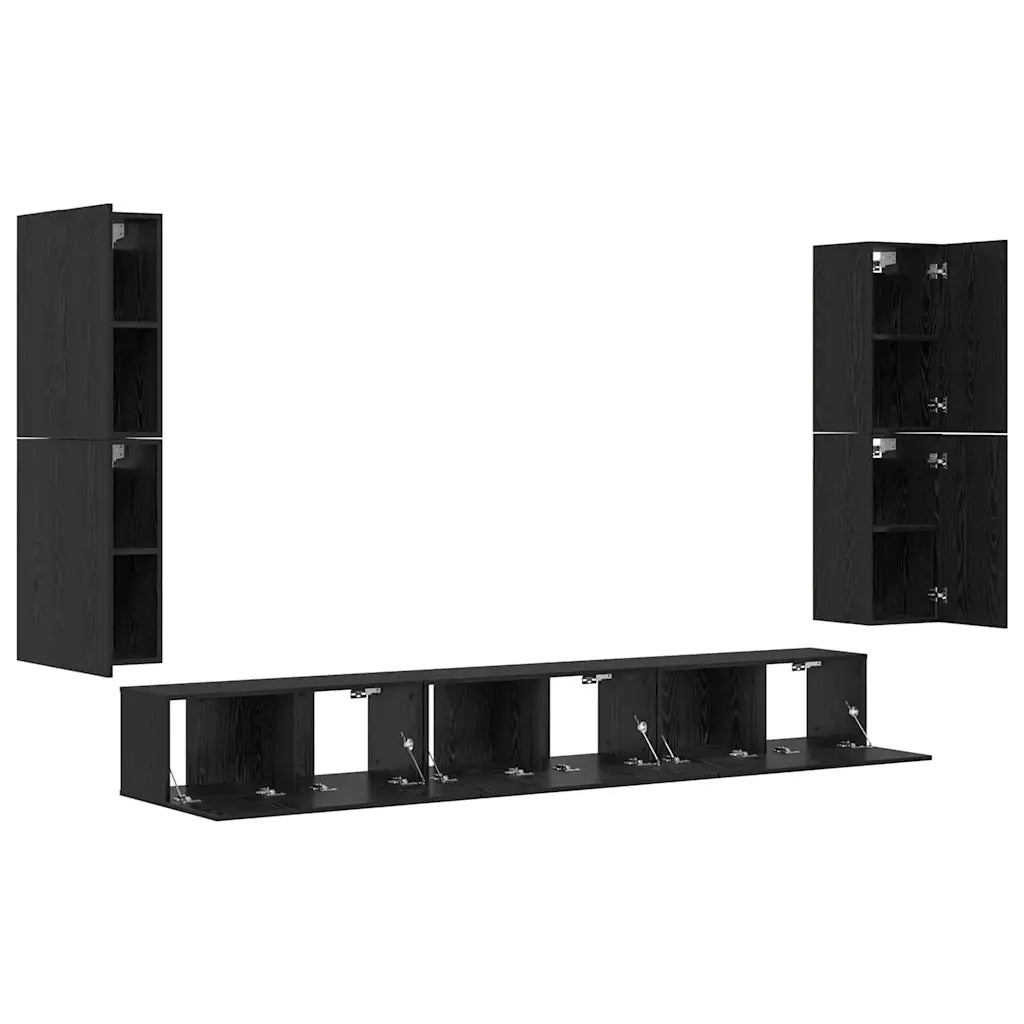 Mobile Porta TV 4 pz-Credenza per TV Rovere Nero Legno multistrato 217605
