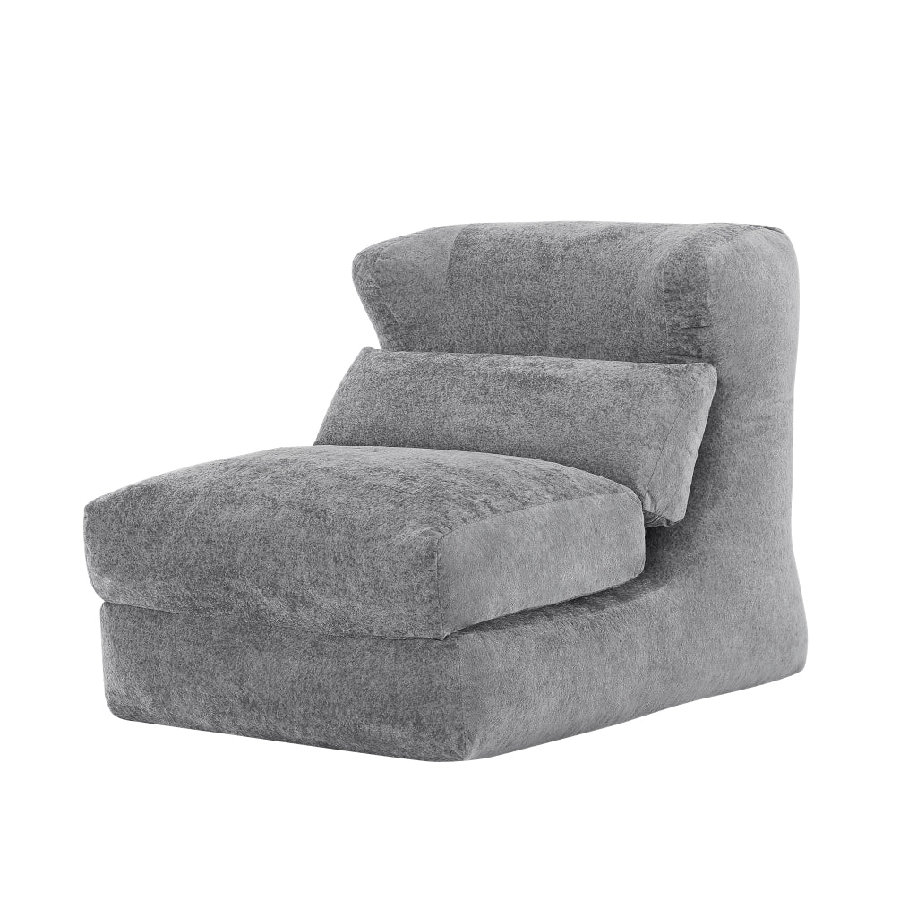 Poltrona componibile senza struttura in foam grigio, design moderno e uso versatile per soggiorno e camera da letto