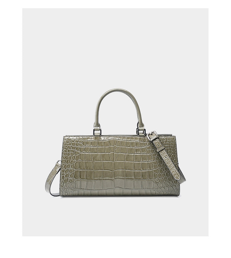 Borsa Kelly Bag in pelle di vacchetta con motivo coccodrillo, borsa a tracolla grande Wew, grigia