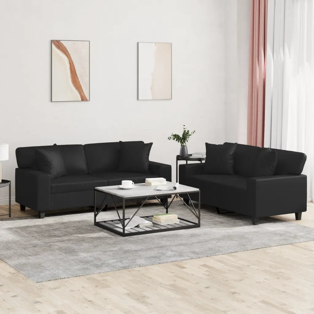 Set di Divani 2 pz con Cuscini Nero in Similpelle 3201924