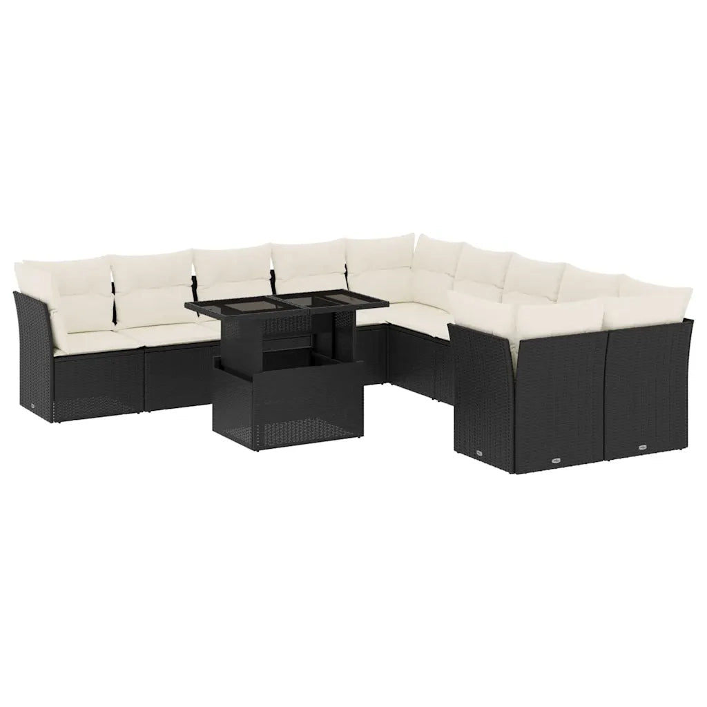Set Divani da Giardino 11 pz con Cuscini in Polyrattan Nero