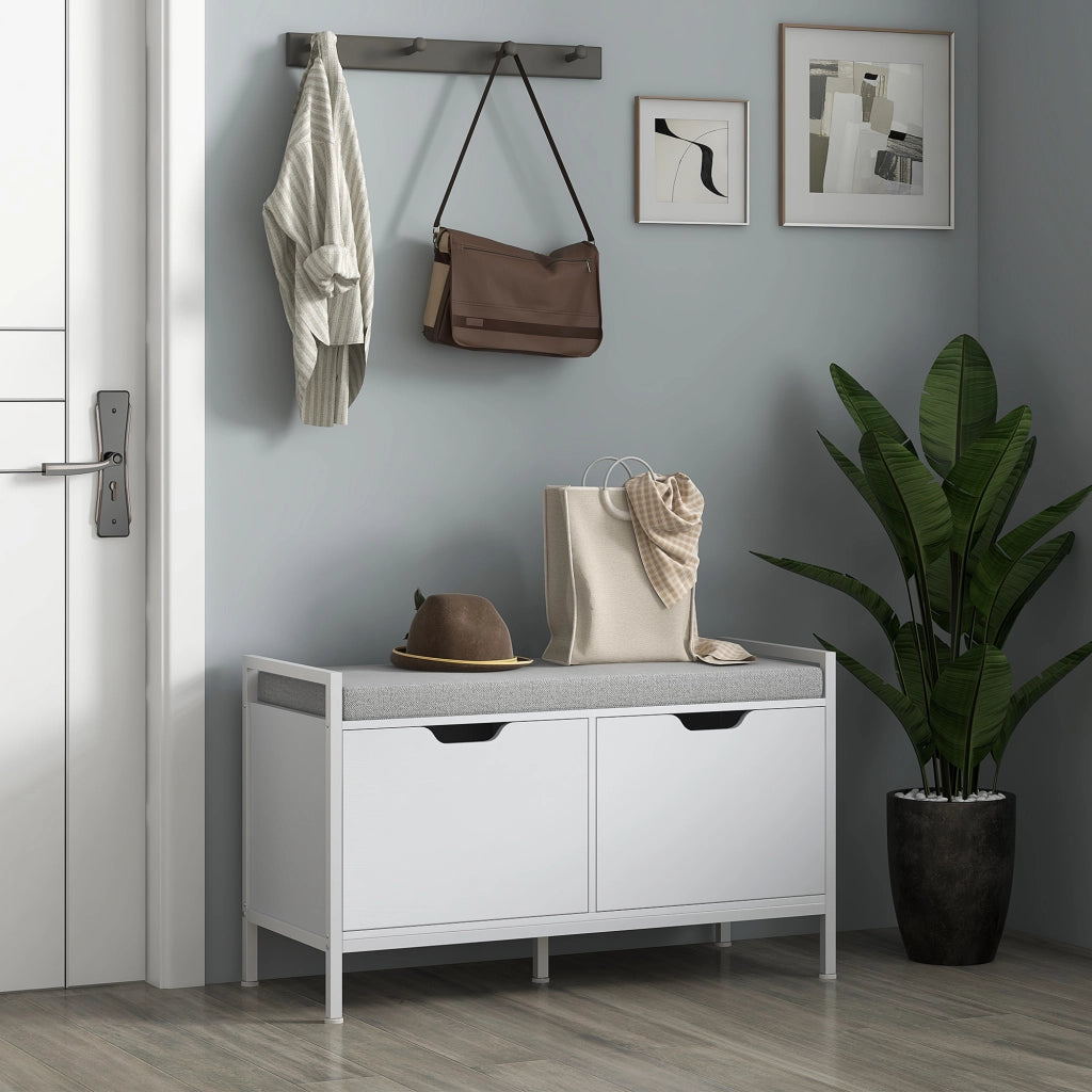 Panca Scarpiera con Cuscino ¨C Xylo ¨C Bianco Legno Acciaio 84x35x50 cm