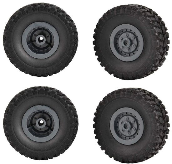 Ruote di gomma in gomma dura - Set di 4 ruote di sterzata per auto RC - Materiale di alta qualità - Stabilità - Compatibile con 1/16 - Pneumatici per auto RC