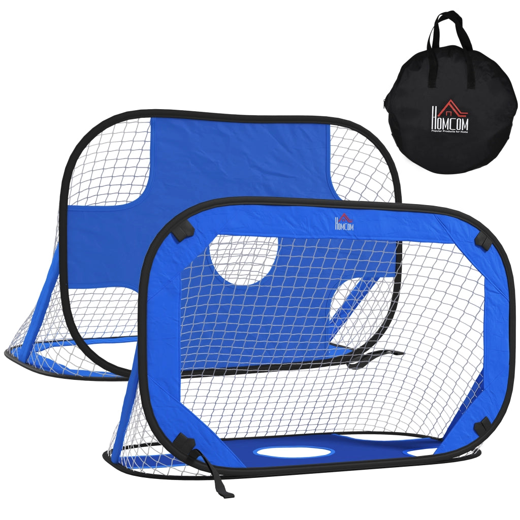 Porte da calcio a scomparsa, set da 2, mini porte portatili pieghevoli con borsa per il trasporto, blu, 123x80x80 cm, per giardino e attivit¨¤