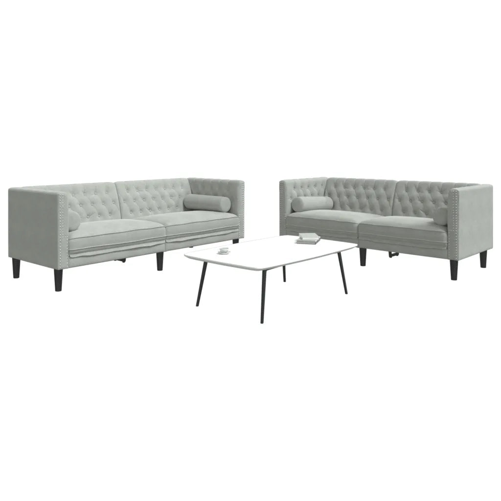 Set Divani Chesterfield 2pz con Cuscini Grigio Chiaro Velluto 3209291