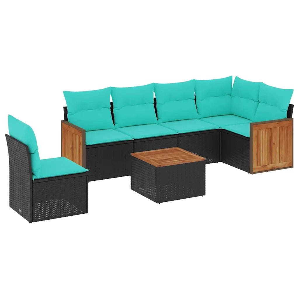 Set Divani da Giardino 7 pz con Cuscini Nero in Polyrattan 3227702