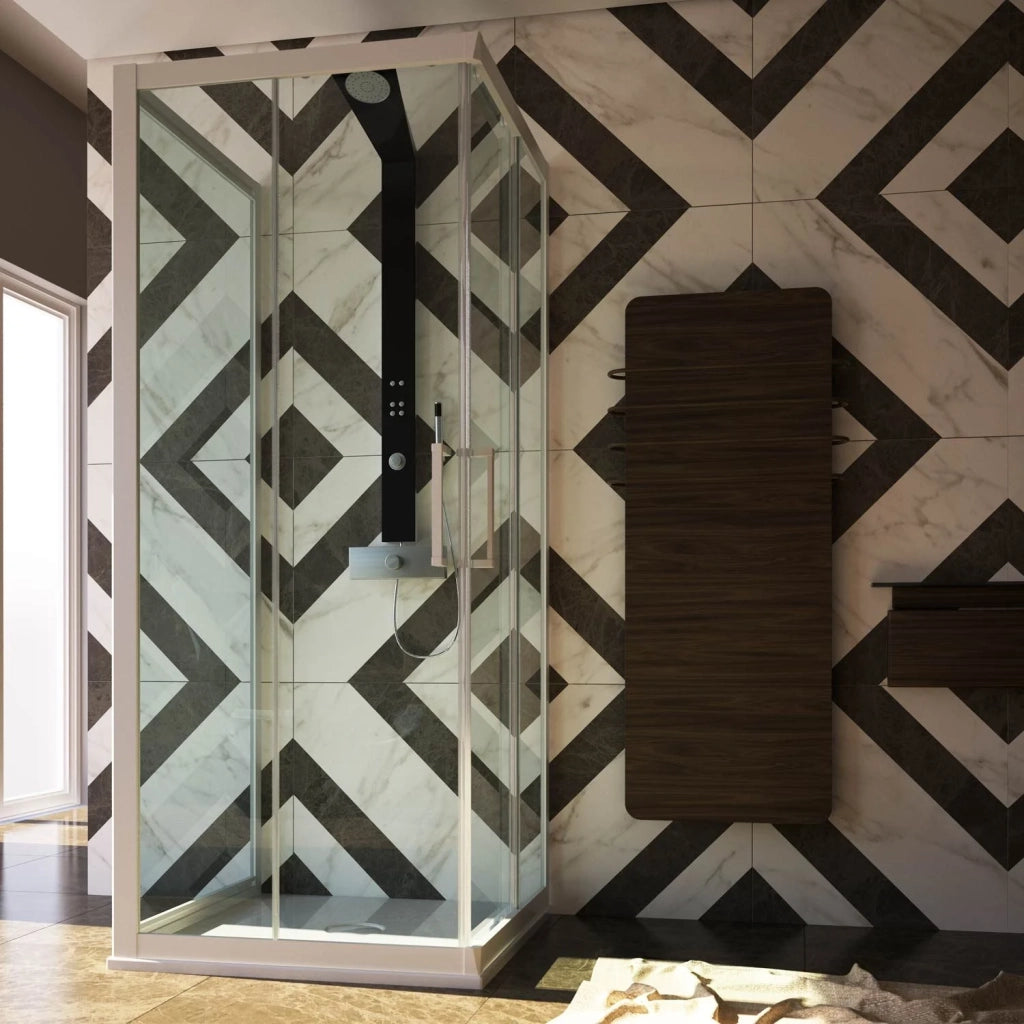 Box Doccia 3 Lati in PVC 75x100 CM H 200 Vetro Trasparente Profilo Bianco mod. Lite