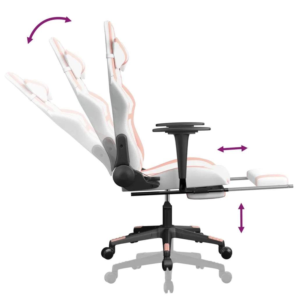 Sedia da Gaming | Sedia da e-sports con Poggiapiedi Bianco e Rosa in Similpelle