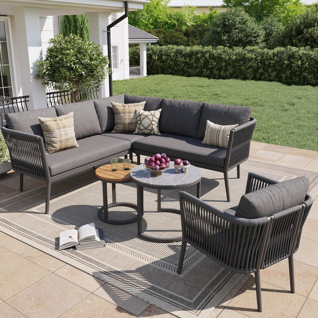 Set Divano da Giardino Modulare 6 Pezzi con Cuscini ¨C MINIMAL ¨C Polyrattan Grigio per Terrasse e Balcone