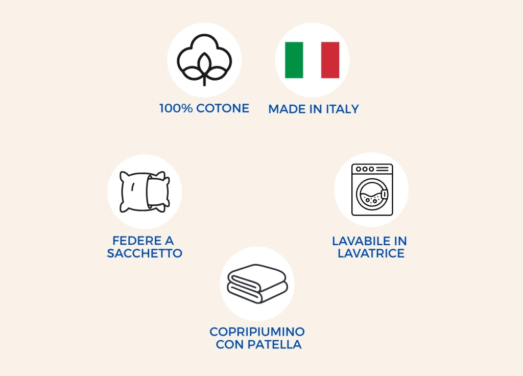 Copripiumino Sacco Piumone 100% Cotone Made In Italy Disegno Sambuco - Singolo - Perla