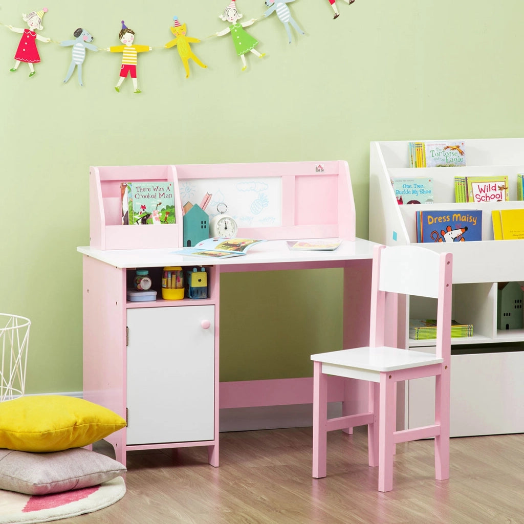 Scrivania per Bambini con Sedia e Ripiani ¨C Zephmum ¨C Rosa 90x45x85 cm