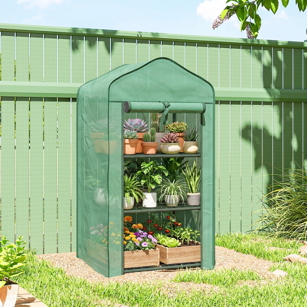 Serra da giardino con scaffali 3 livelli ¨C Xylo ¨C acciaio verde 59x39x127 cm balcone esterno