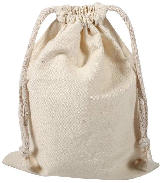 Tas di stoccaggio in cotone - Sacchetto di stoccaggio riutilizzabile per viaggio e lavanderia - Corda di trascinamento - Ecosostenibile - Maniglia - 15x20cm