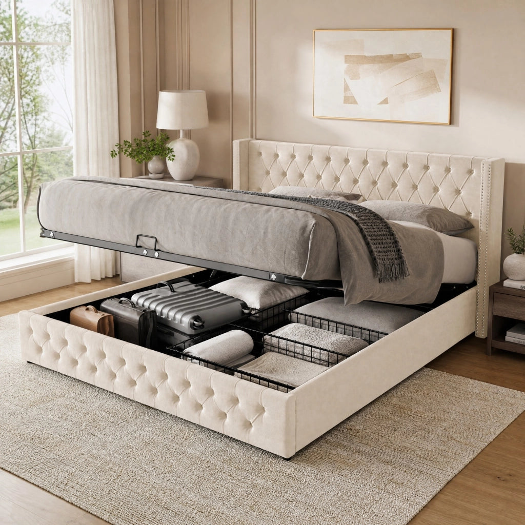 LETTO Contenitore Chesterfield 180x200 cm Velluto Grigio