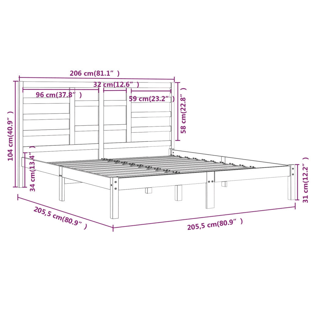 Letto matrimoniale | Letto per adulti | Giroletto Grigio in Legno Massello 200x200 cm