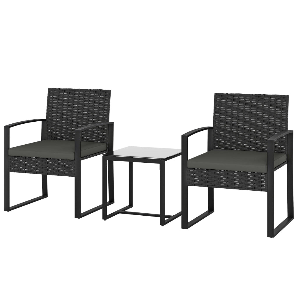 Set Bistrot 3 Pezzi con 2 Sedie e Tavolino ¨C Minimal ¨C Polyrattan Grigio Scuro