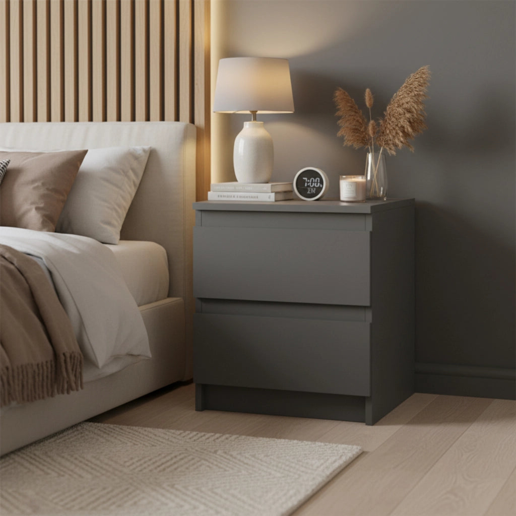 Commode SOLA - Grigio - 2 Cassetti - Larghezza 40 cm, Altezza 50 cm, Profondit? 43 cm