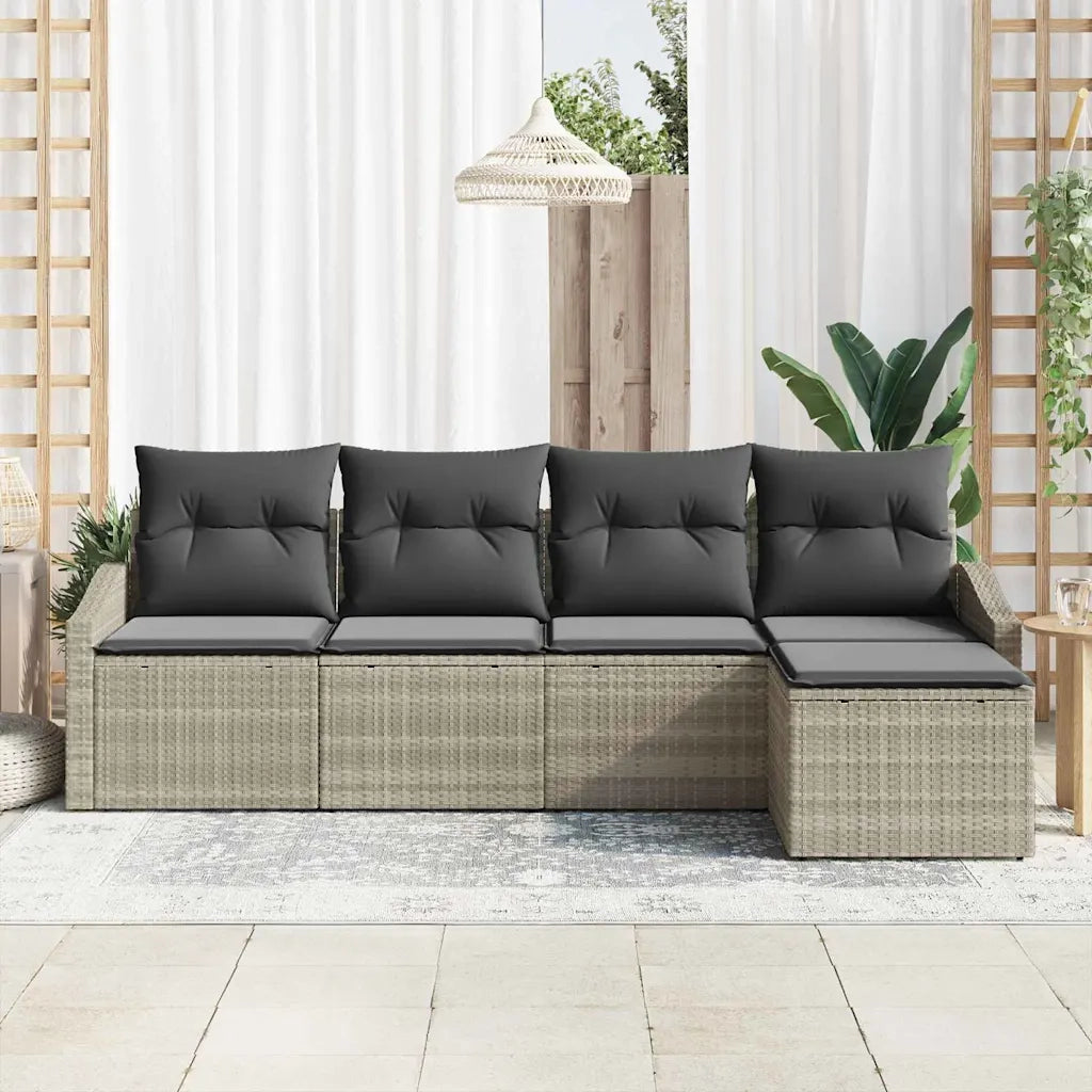Set di divani con cuscino 5 pcs Grigio chiaro polyrattan
