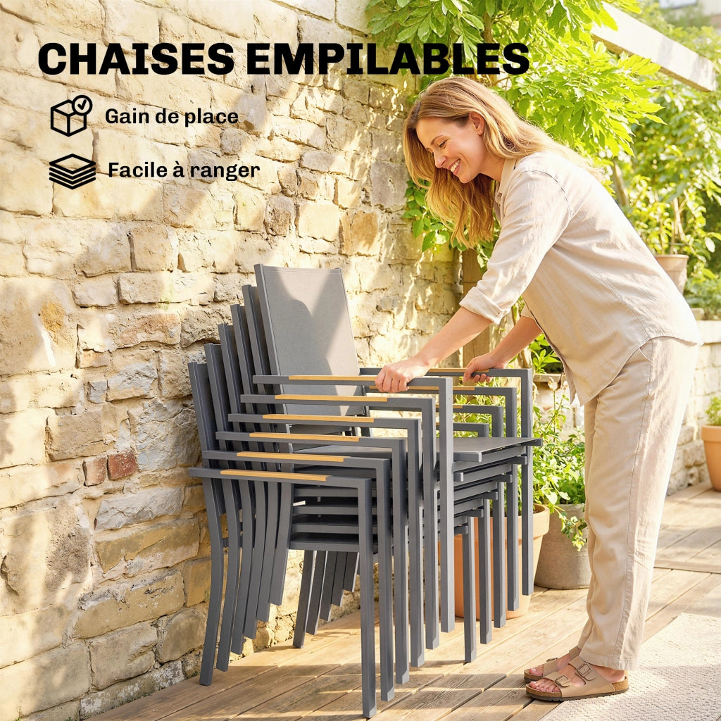 Set Giardino 7 Pezzi Tavolo Legno Effetto 6 Sedie Pieghevoli ¨C zephmum ¨C 140x80x72 Grigio