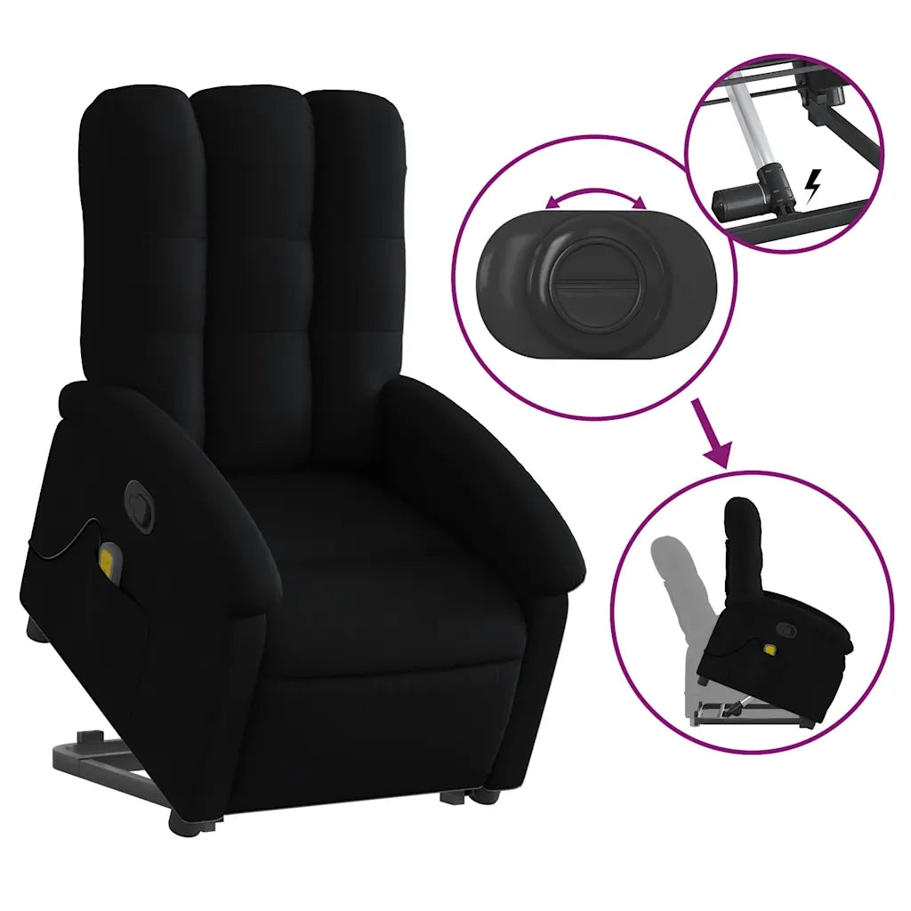 Poltrona Alzapersona Massaggiante Reclinabile Nera in Tessuto