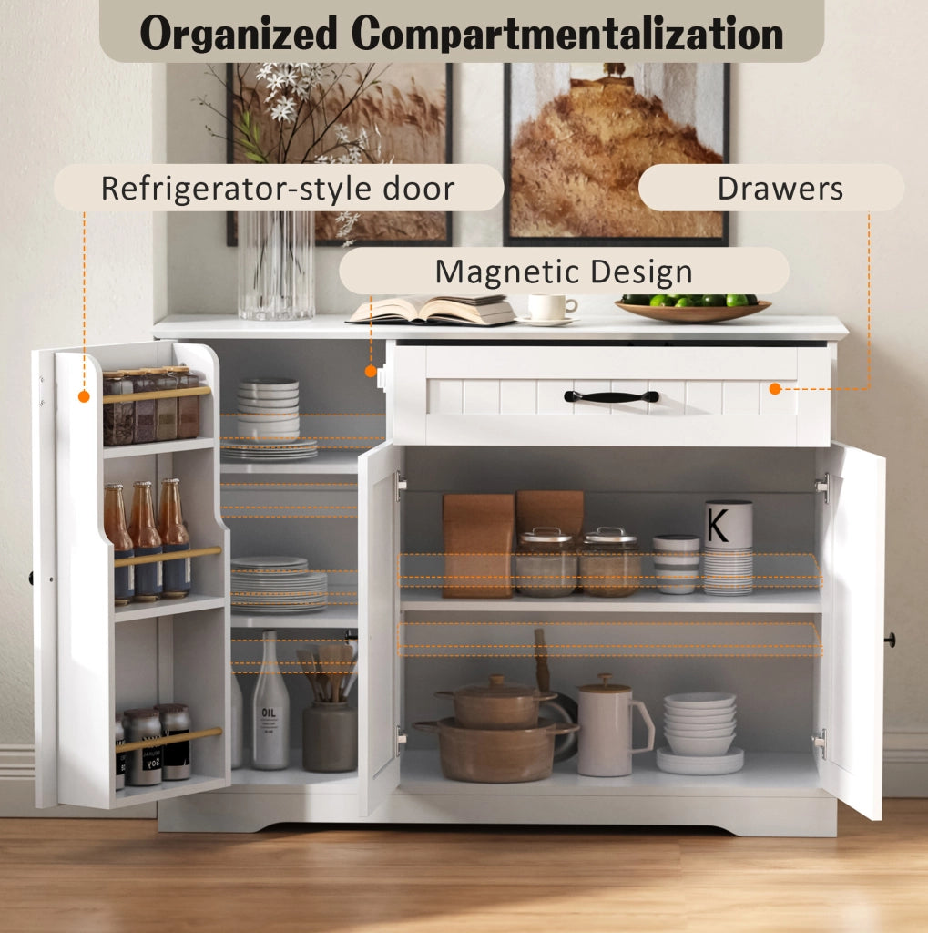 Credenza moderna in MDF bianco con 3 ante e 1 cassetto; per ingresso e soggiorno