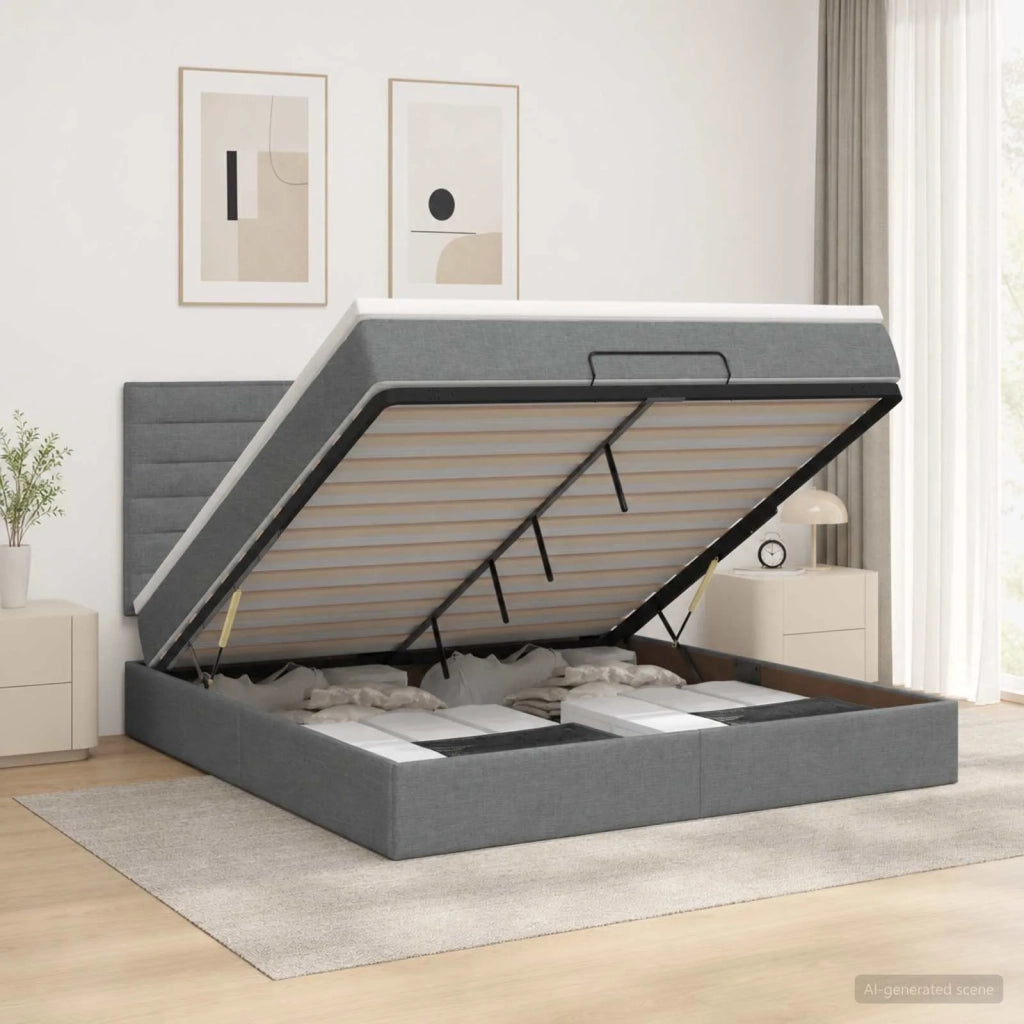 Letto Ottomano con Materasso e LED Grigio Scuro 140 x 200 cm 3457994