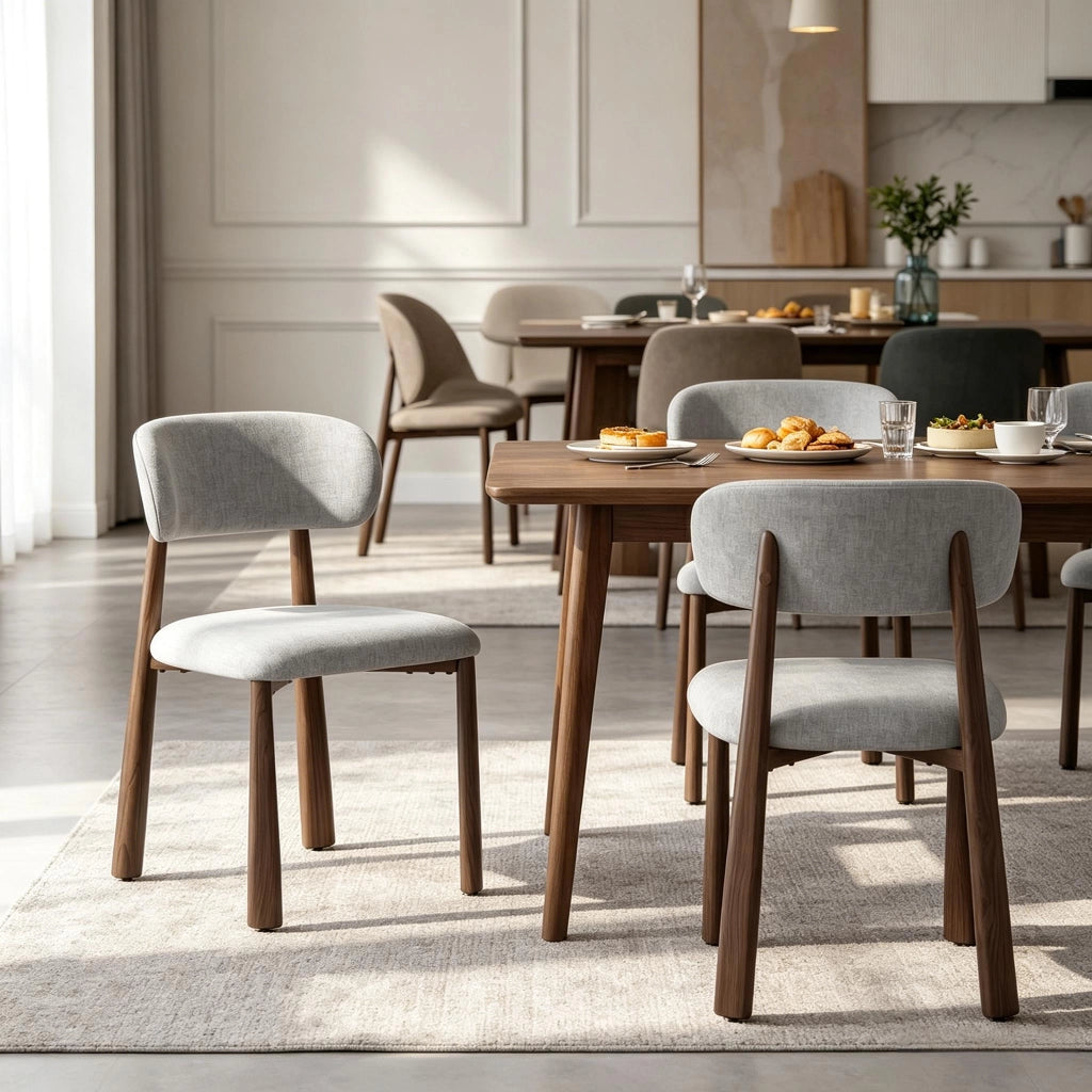 Sedia da pranzo Set da 2 con Schienale Imbottito Design Ergonomico in Ciniglia Grigio