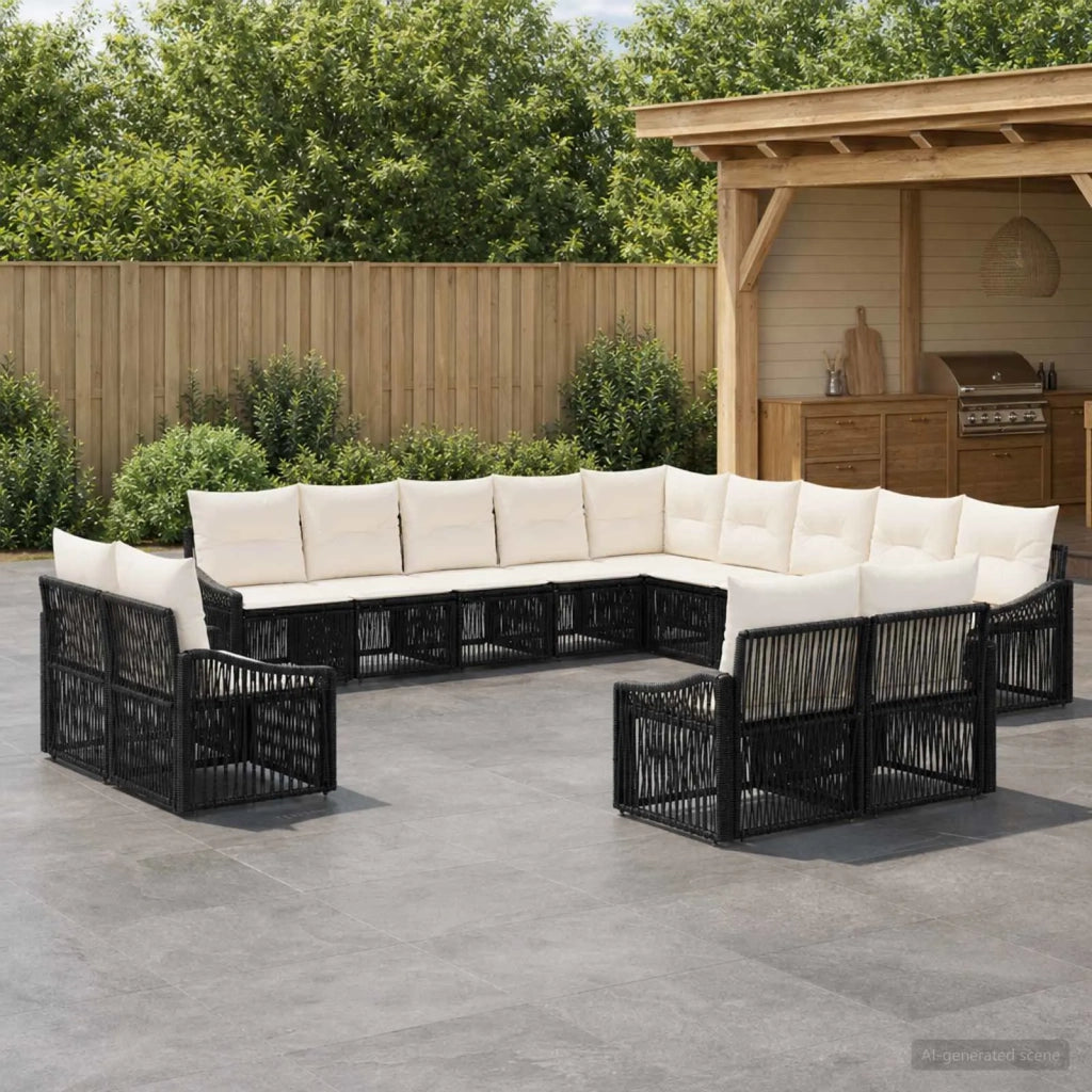 Set Divano da Giardino 13 pz Nero polyrattan 3436186