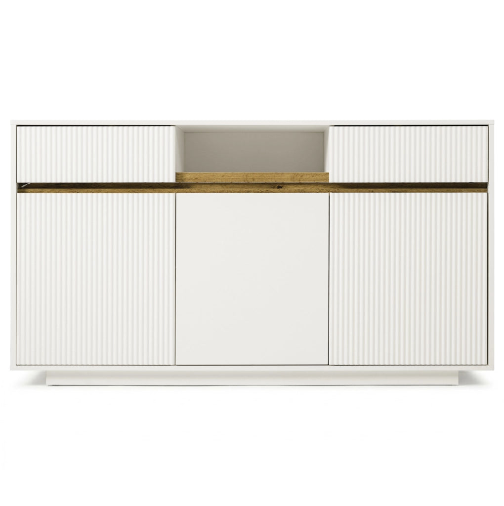 Credenza bianca moderna con LED; 140x40x85 cm; in MDF e truciolare
