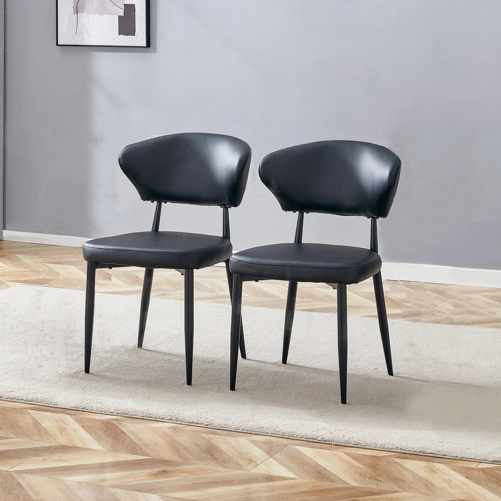 Sedie da pranzo moderne in pelle PU con schienale ergonomico e gambe in metallo nero set di 2 73 × 65,5 × 48 cm