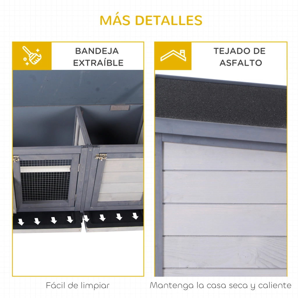 Gabbia per Conigli con Tetto Apribile Vassoi Estraibili Mangiatoia 112x50x54 cm ¨C Xylo ¨C Grigio