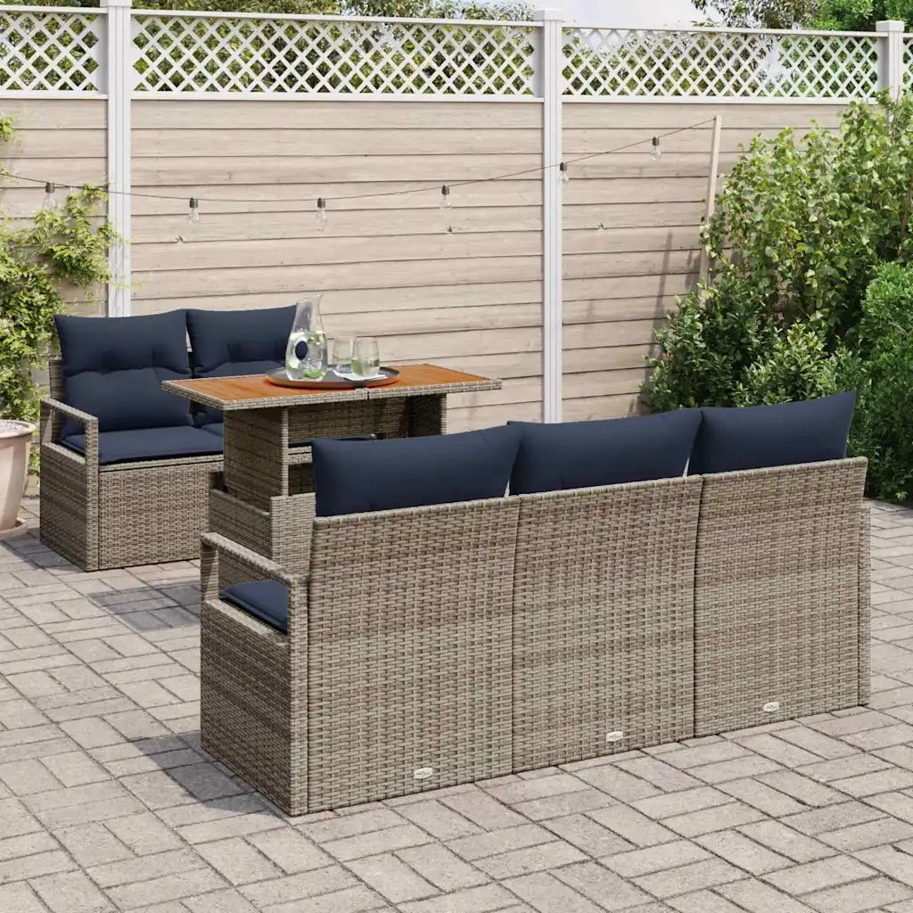Set Divano da Giardino con cuscino 6 pcs grigio e blu navy 3349653