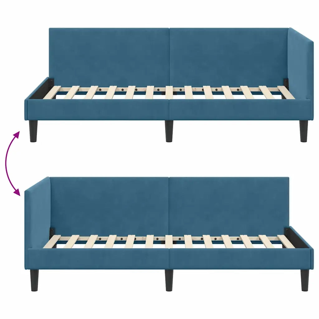 Letto singolo | Letto per adulti | Cornice del letto ad angolo Blu 100 cm x 200 cm Velluto