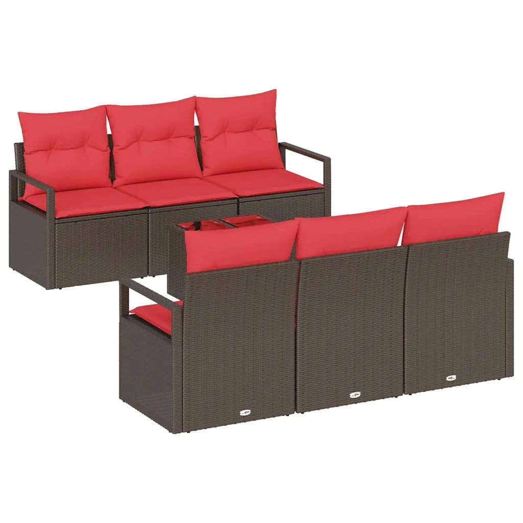 Set di divani con cuscino 7 pcs Marrone e Rosso polyrattan 3346274