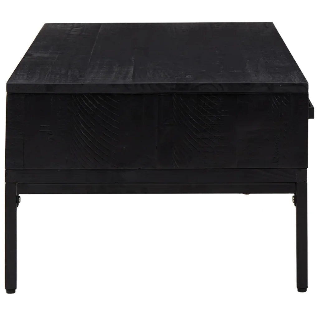Tavolino da Salotto Nero 90x50x35 cm in Legno Massello di Pino 349930