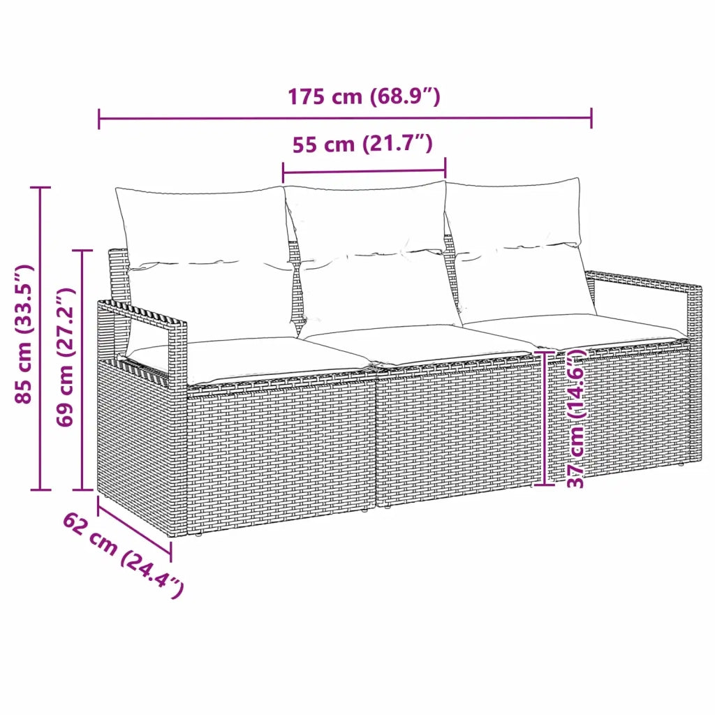 Set di divani 3 pcs Grigio polyrattan 3346245