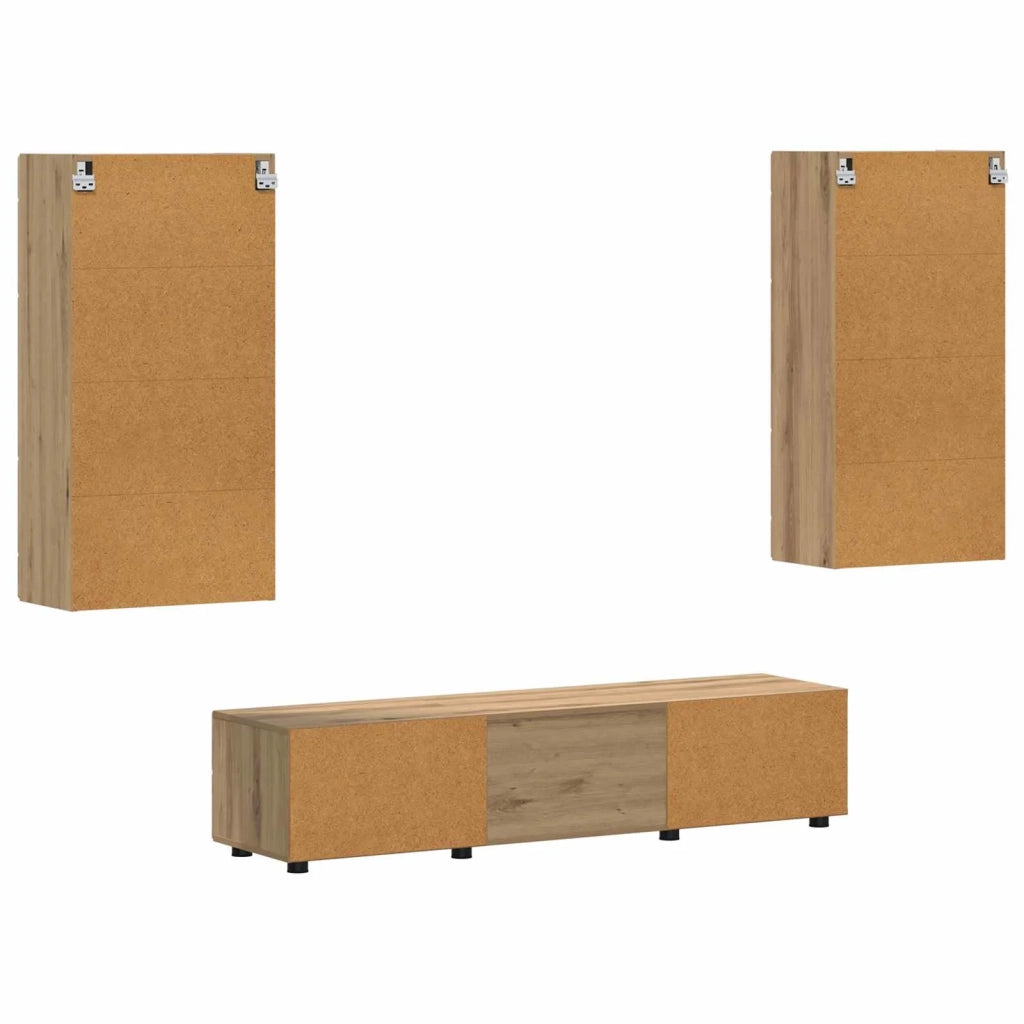 Set mobile TV FLORIN 3 pz | Armadietto TV | Mobile Porta TV Rovere artigianale Legno multistrato