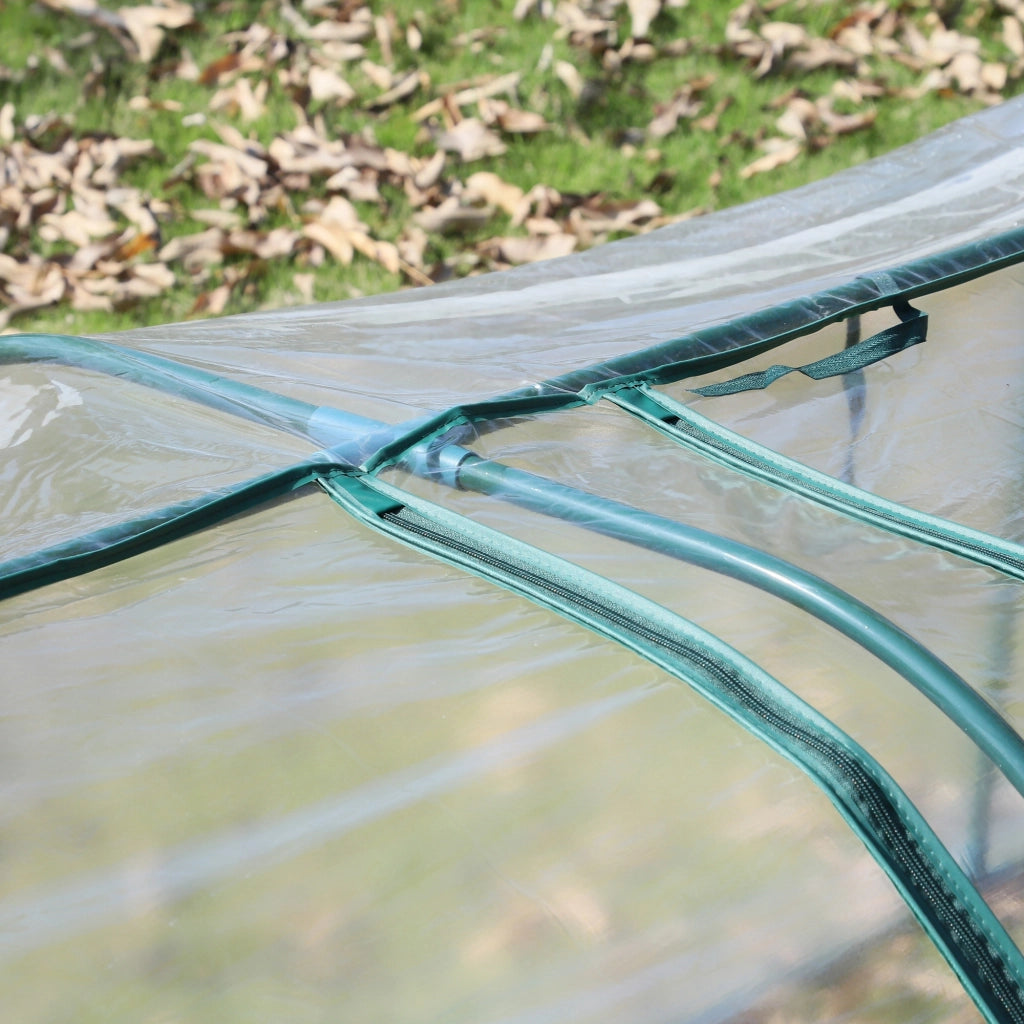 Serra in alluminio con porta, 350 x 100 x 80 cm, PVC trasparente per coltivazione di piante e cassone freddo, robusto telaio in acciaio, verde
