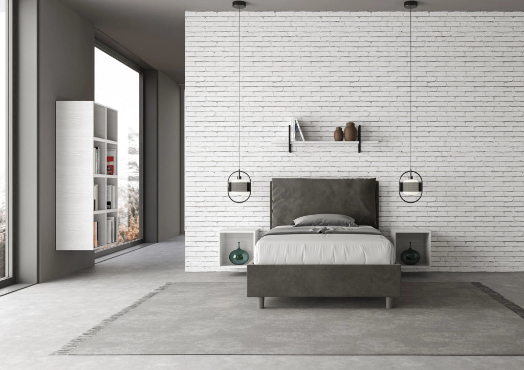 BS COM Letto una piazza e mezza senza rete imbottito 120x200 microfibra grigio
